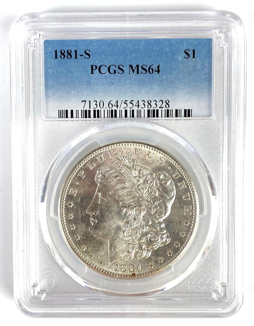 PCGS Graded 1881-S US $1 Morgan Silver Dollar MS64: PCGS Graded 1881-S US $1 Morgan Silver Dollar MS64