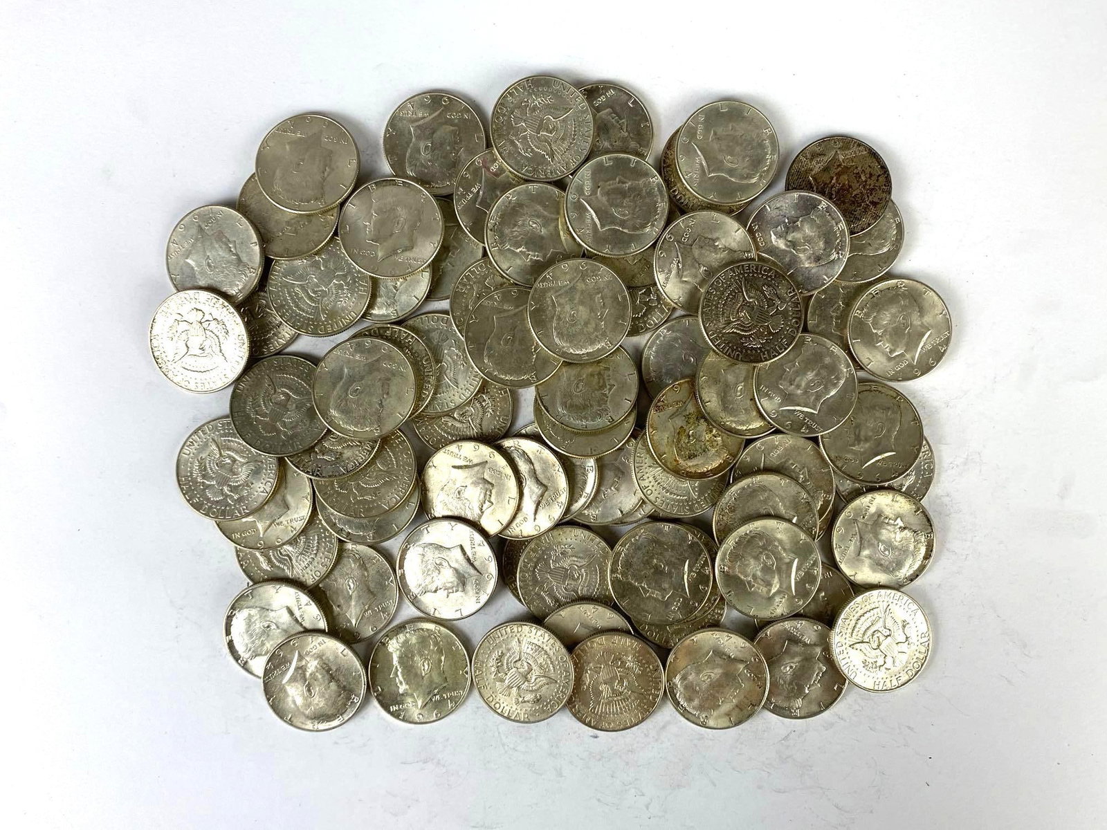 Group of 77 US Kennedy Silver Half Dollars (1 of 3)