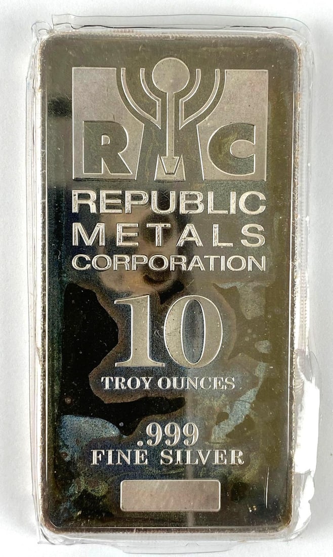 Republic Metals Corporation 10 oz .999 Fine Silver Ingot/ Bar: Republic Metals Corporation 10 oz .999 Fine Silver Ingot/ Bar