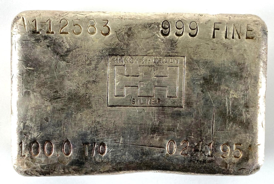 RARE Handy and Harman 100 oz .999 Fine Silver Ingot/ Bar: Handy and Harman 100 oz .999 Fine Silver Ingot/ Bar