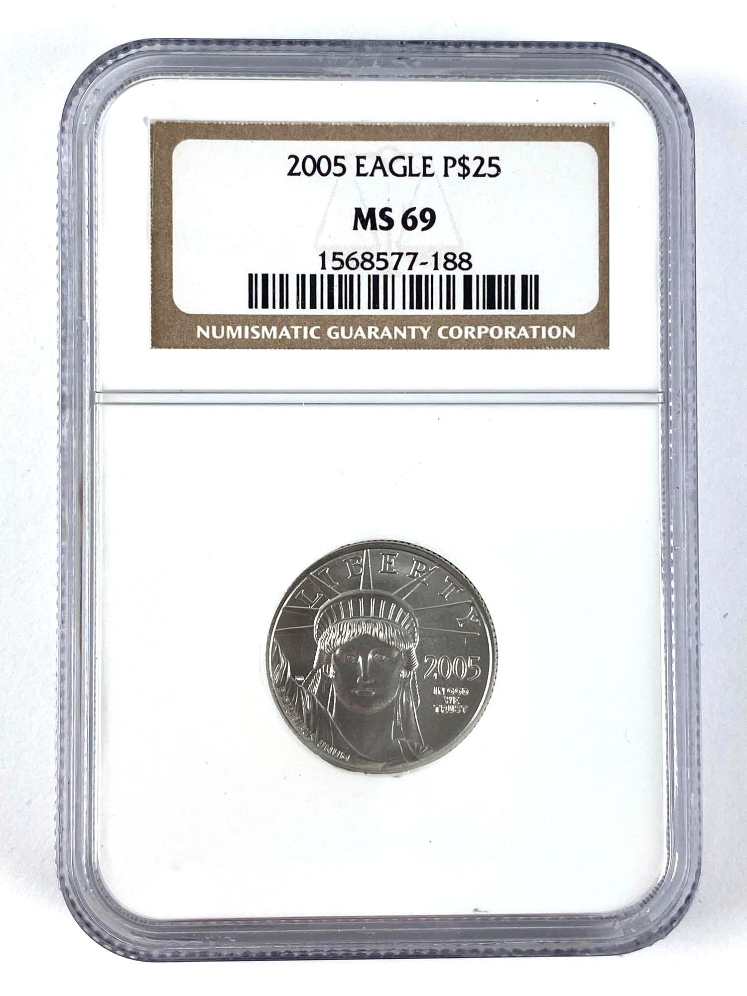 NGC Graded 2005 $25 US Platinum Eagle 1/4 oz .9995 Platinum MS 69 (1 of 2)