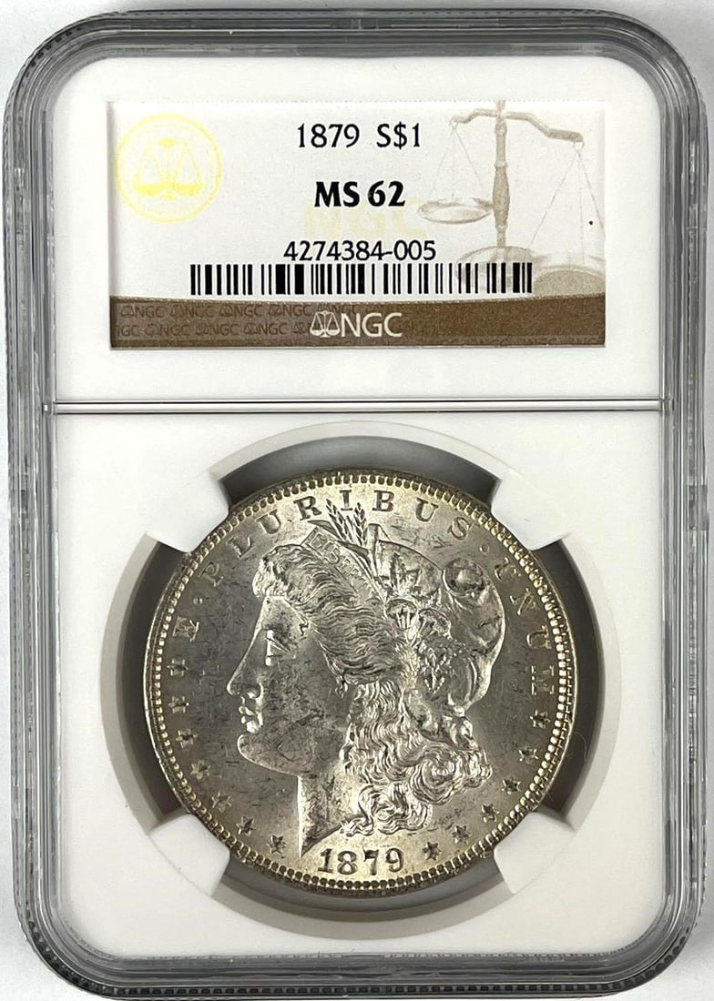 1879 US Morgan Silver Dollar NGC MS62: 1879 US Morgan Silver Dollar NGC MS62