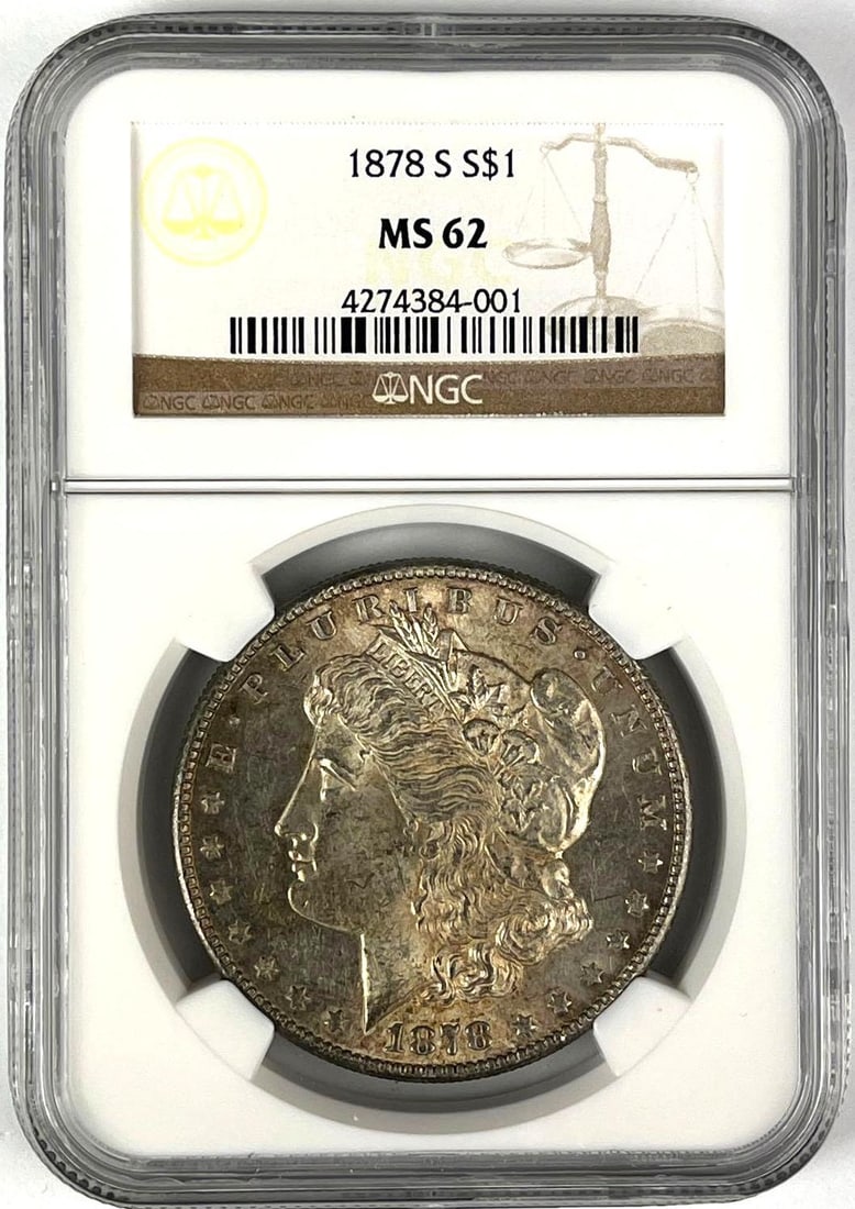 1878 S US Morgan Silver Dollar NGC MS62: 1878 S US Morgan Silver Dollar NGC MS62