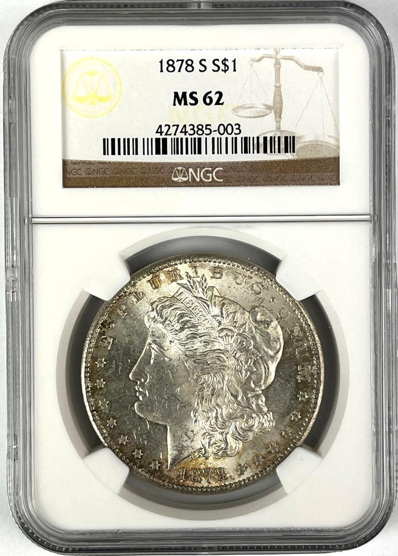 1878 S US Morgan Silver Dollar NGC MS62: 1878 S US Morgan Silver Dollar NGC MS62