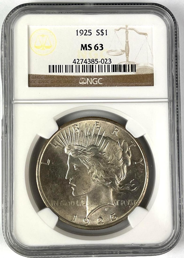 1925 US Peace Silver Dollar NGC MS63: 1925 US Peace Silver Dollar NGC MS63