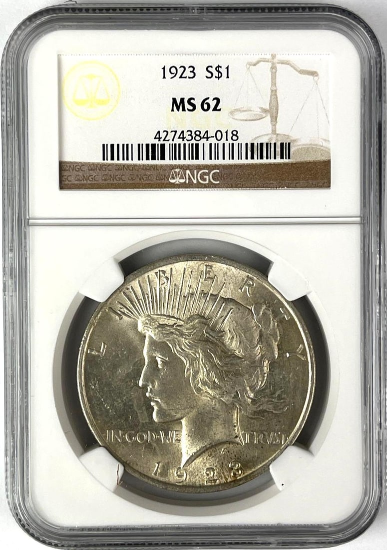 1923 US Peace Silver Dollar NGC MS62: 1923 US Peace Silver Dollar NGC MS62