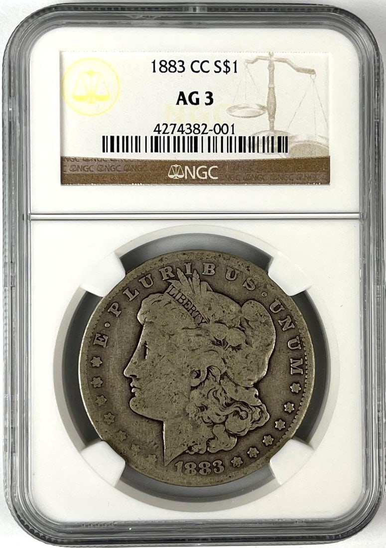 1883 US CC Morgan Silver Dollar NGC AG3: 1883 US CC Morgan Silver Dollar NGC AG3