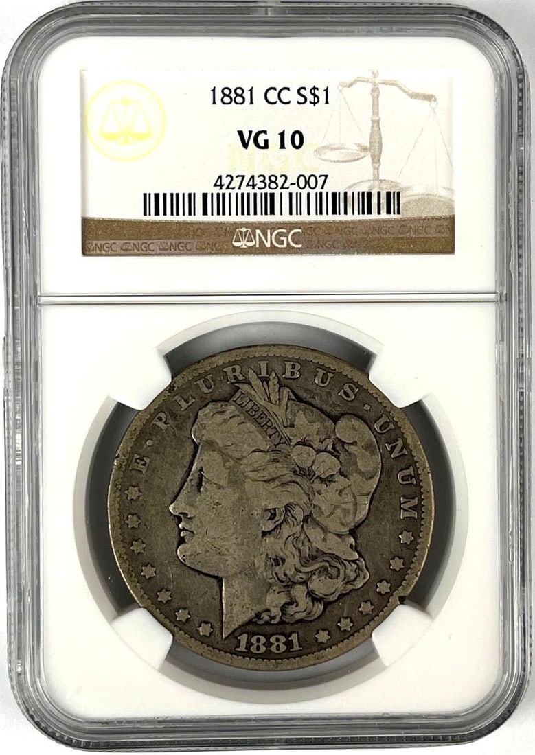 1881 US CC Morgan Silver Dollar NGC VG10: 1881 US CC Morgan Silver Dollar NGC VG10