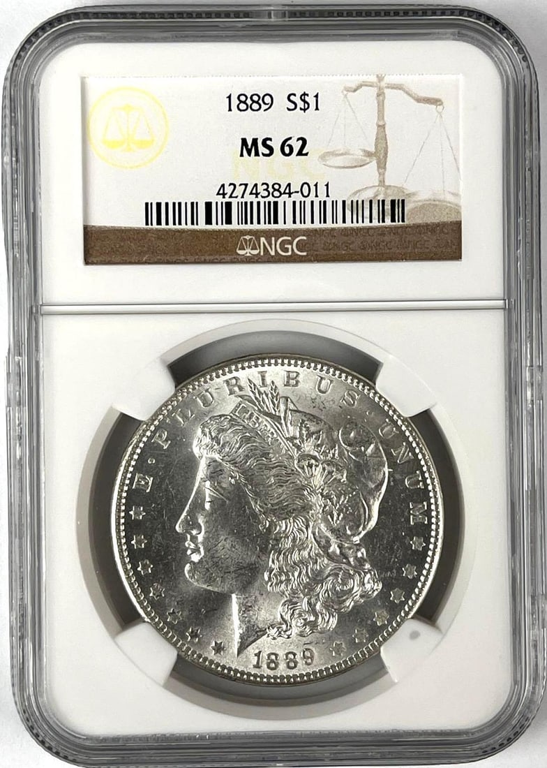 1889 US Morgan Silver Dollar NGC MS62: 1889 US Morgan Silver Dollar NGC MS62