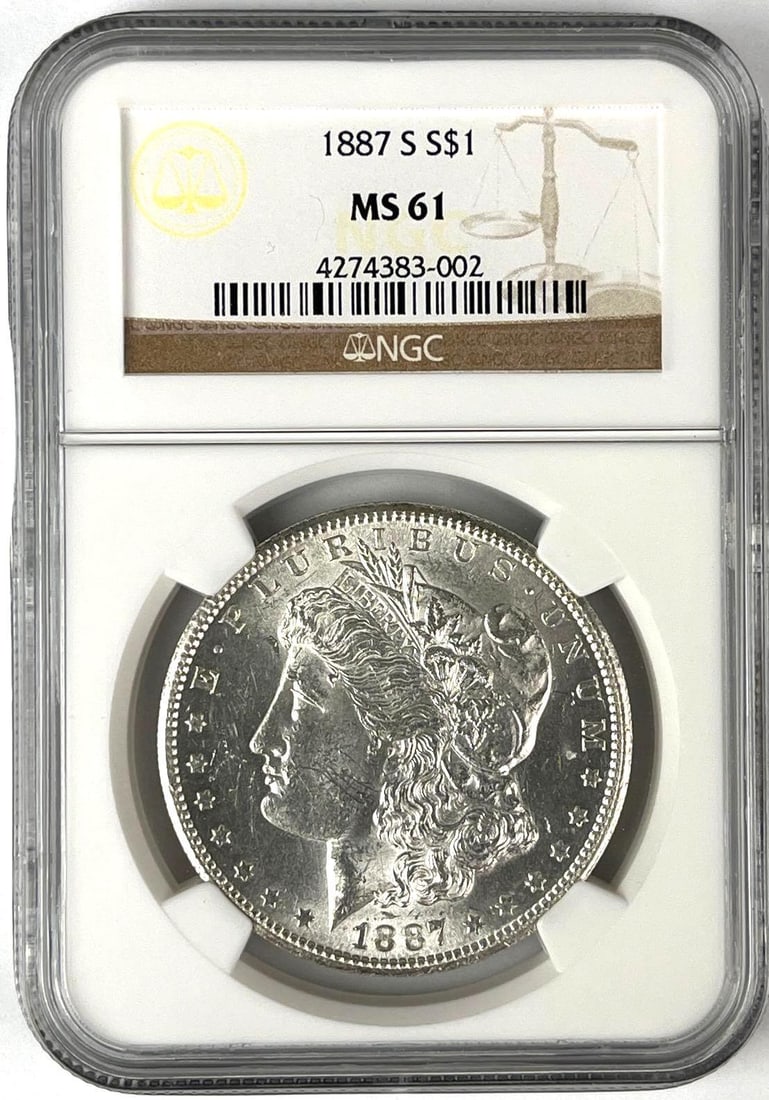 1887 S US Morgan Silver Dollar NGC MS61: 1887 S US Morgan Silver Dollar NGC MS61
