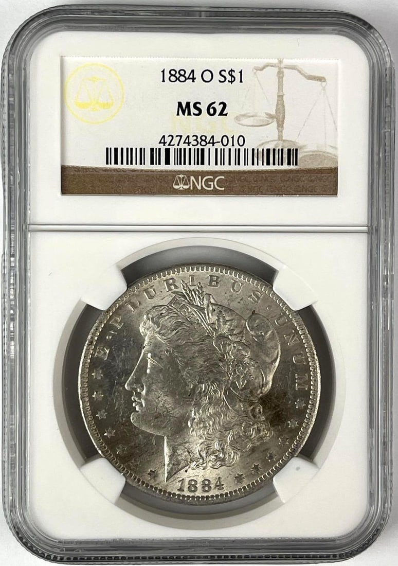 1884 O US Morgan Silver Dollar NGC MS62: 1884 O US Morgan Silver Dollar NGC MS62
