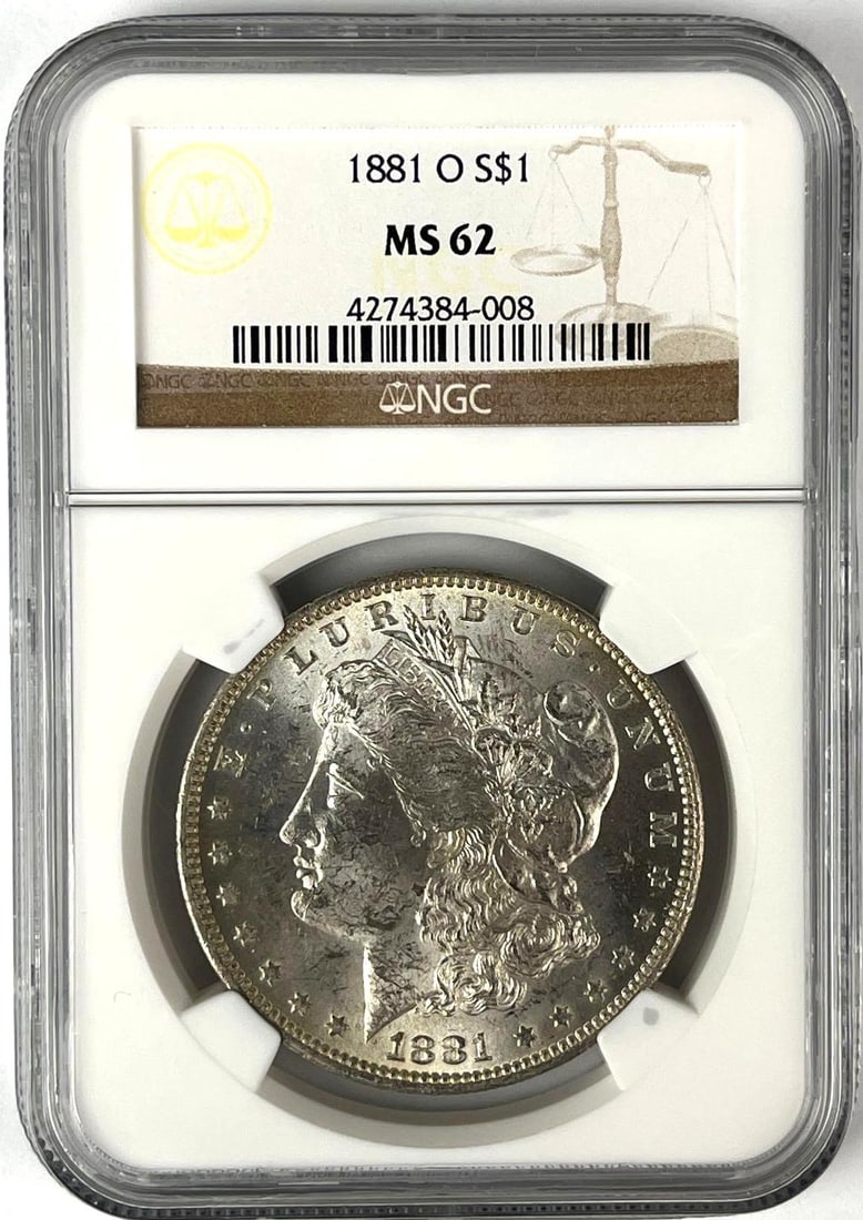 1881 O US Morgan Silver Dollar NGC MS62: 1881 O US Morgan Silver Dollar NGC MS62