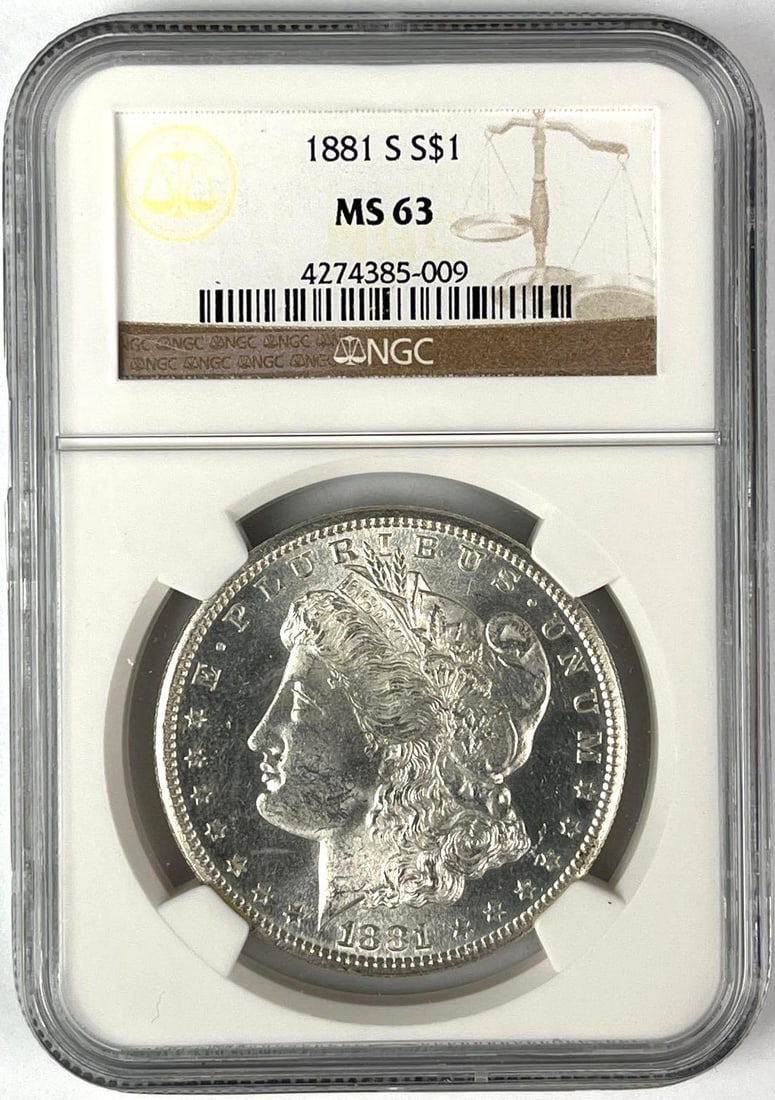 1881 S US Morgan Silver Dollar NGC MS63: 1881 S US Morgan Silver Dollar NGC MS63