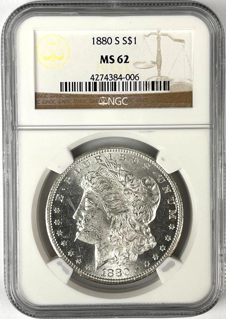 1880 S US Morgan Silver Dollar NGC MS62: 1880 S US Morgan Silver Dollar NGC MS62