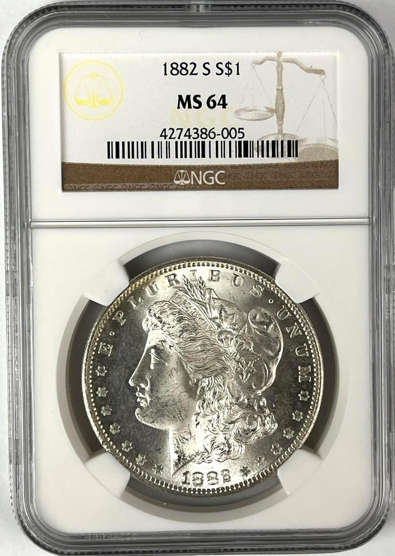 1882 S US Morgan Silver Dollar NGC MS64: 1882 S US Morgan Silver Dollar NGC MS64