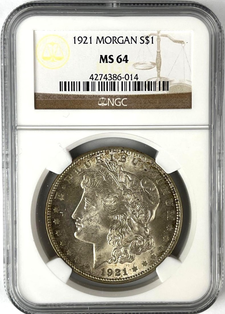 1921 US Morgan Silver Dollar NGC MS64: 1921 US Morgan Silver Dollar NGC MS64