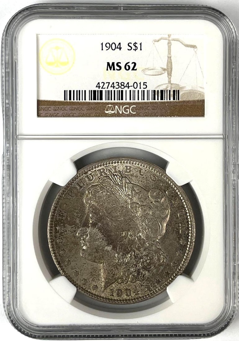 1904 US Morgan Silver Dollar NGC MS62: 1904 US Morgan Silver Dollar NGC MS62