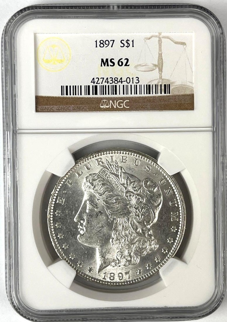 1897 US Morgan Silver Dollar NGC MS62: 1897 US Morgan Silver Dollar NGC MS62
