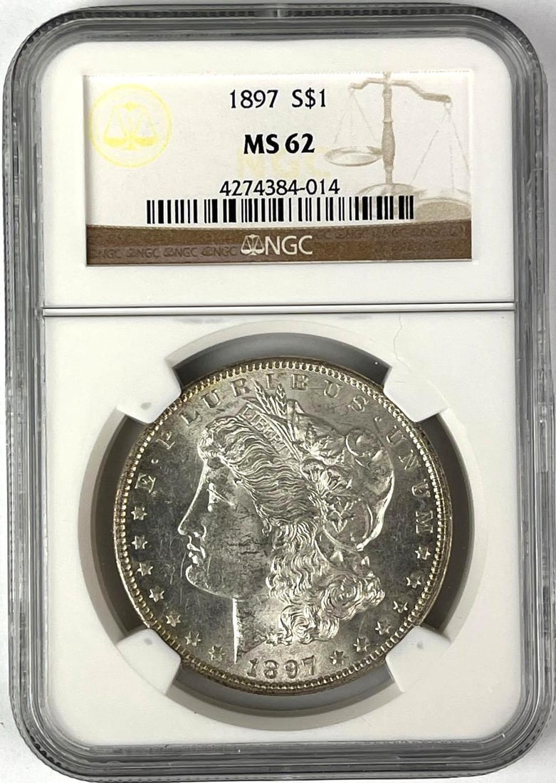 1897 US Morgan Silver Dollar NGC MS62: 1897 US Morgan Silver Dollar NGC MS62