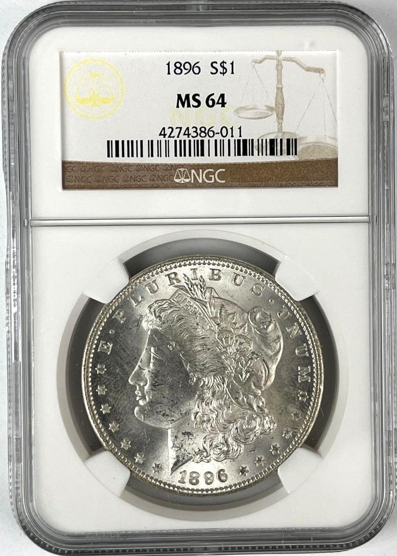 1896 US Morgan Silver Dollar NGC MS64: 1896 US Morgan Silver Dollar NGC MS64