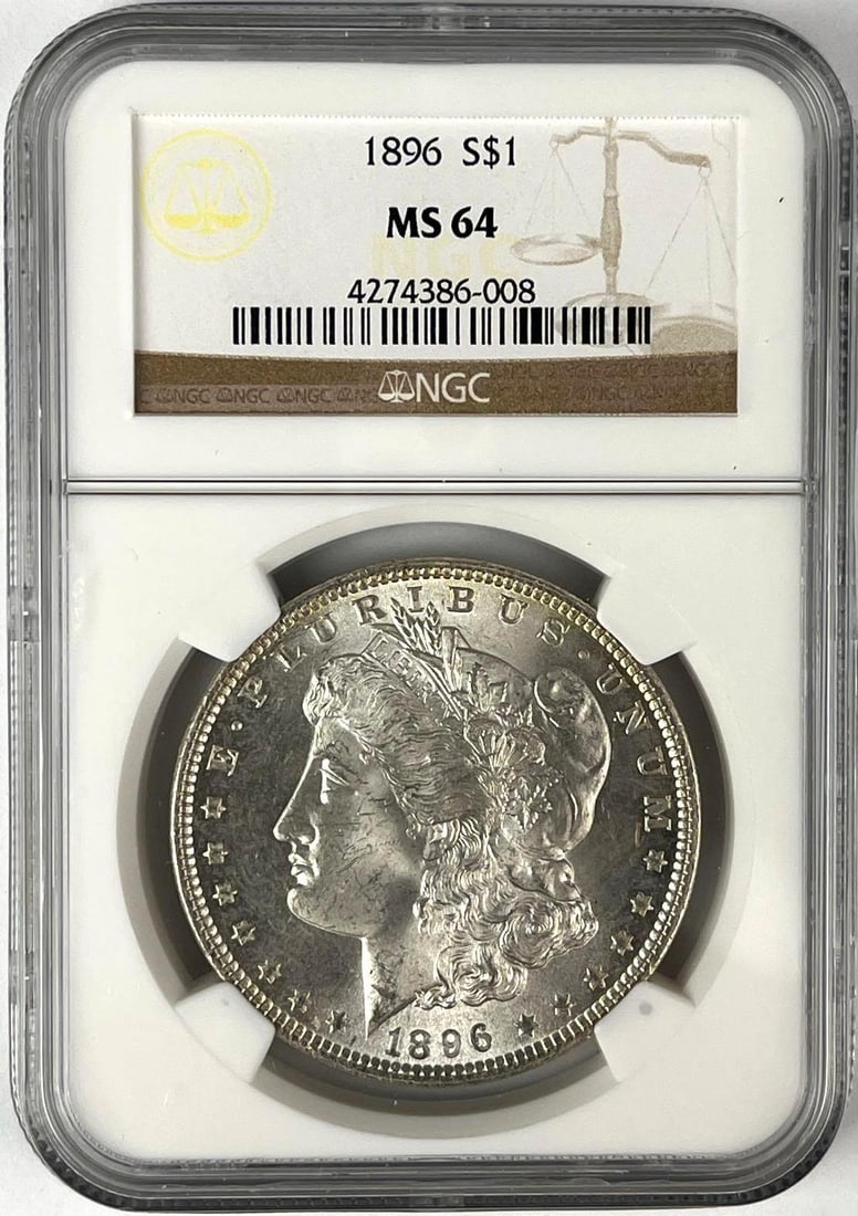 1896 US Morgan Silver Dollar NGC MS64: 1896 US Morgan Silver Dollar NGC MS64
