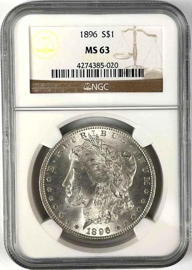 1896 US Morgan Silver Dollar NGC MS63: 1896 US Morgan Silver Dollar NGC MS63