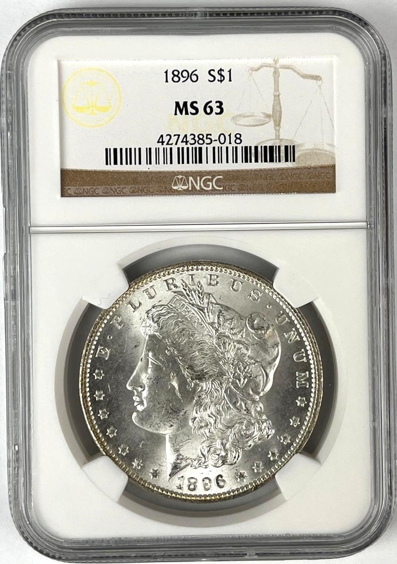 1896 US Morgan Silver Dollar NGC MS63: 1896 US Morgan Silver Dollar NGC MS63