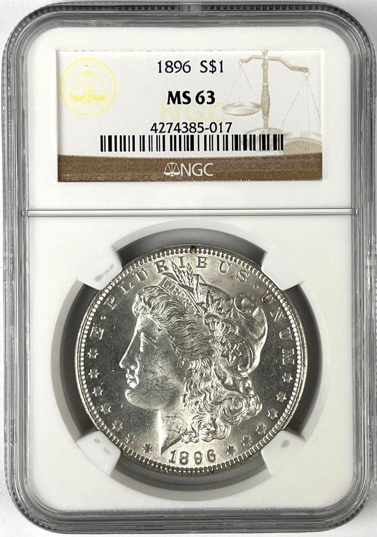 1896 US Morgan Silver Dollar NGC MS63: 1896 US Morgan Silver Dollar NGC MS63