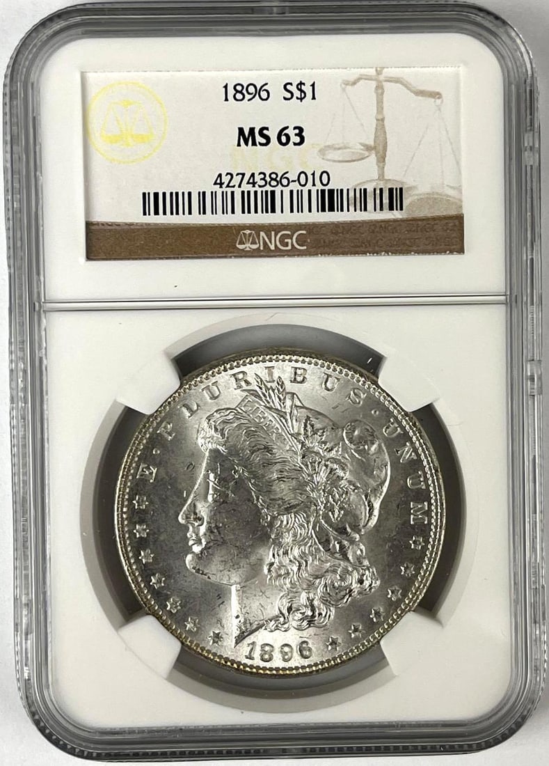 1896 US Morgan Silver Dollar NGC MS63: 1896 US Morgan Silver Dollar NGC MS63