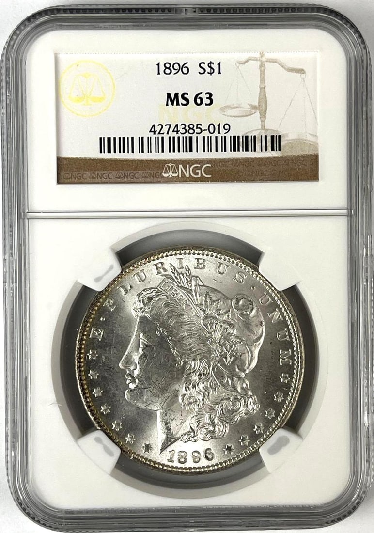 1896 US Morgan Silver Dollar NGC MS63: 1896 US Morgan Silver Dollar NGC MS63