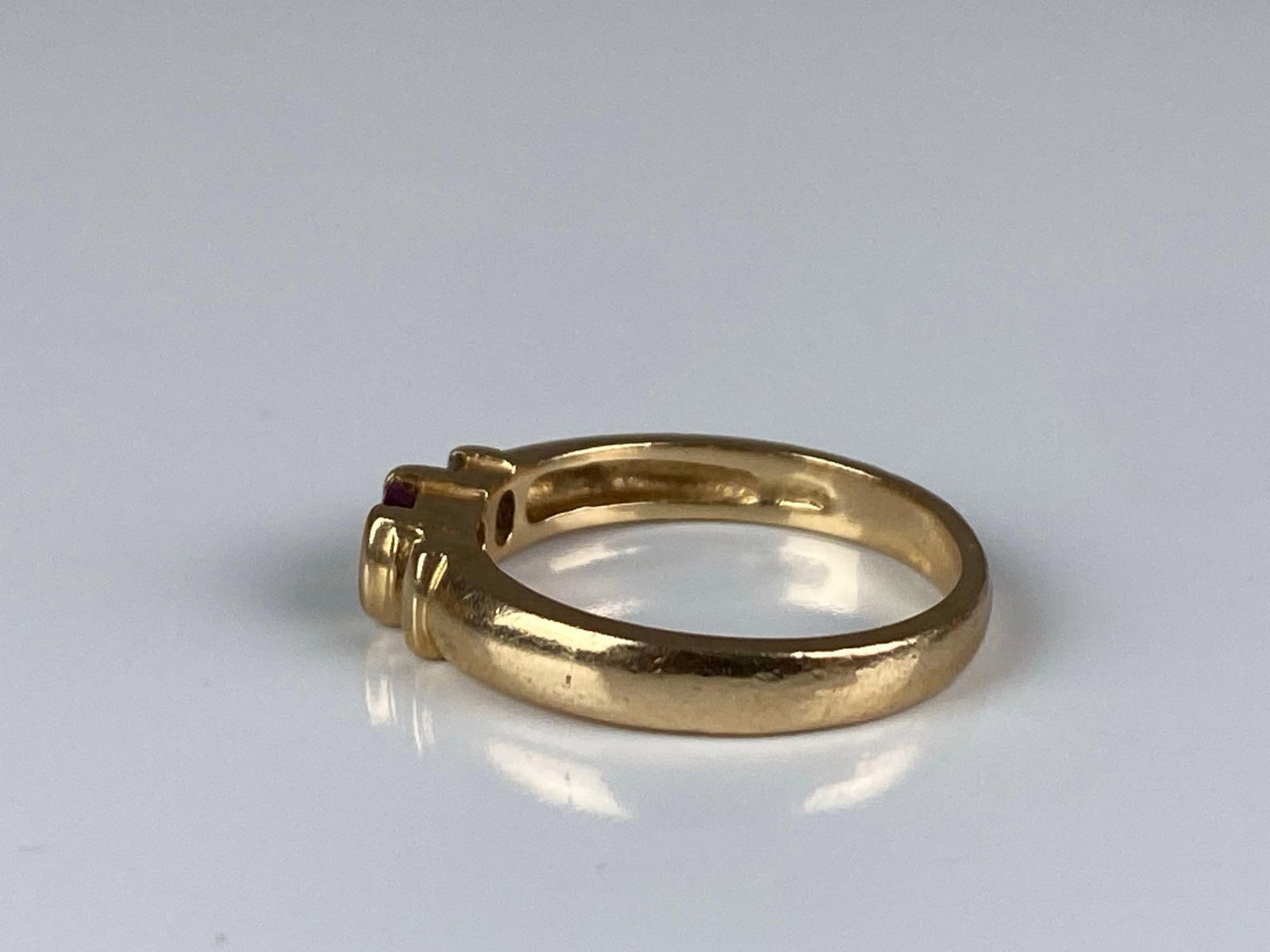 Signed 14K Yellow Gold Ruby Diamond Ring - 2