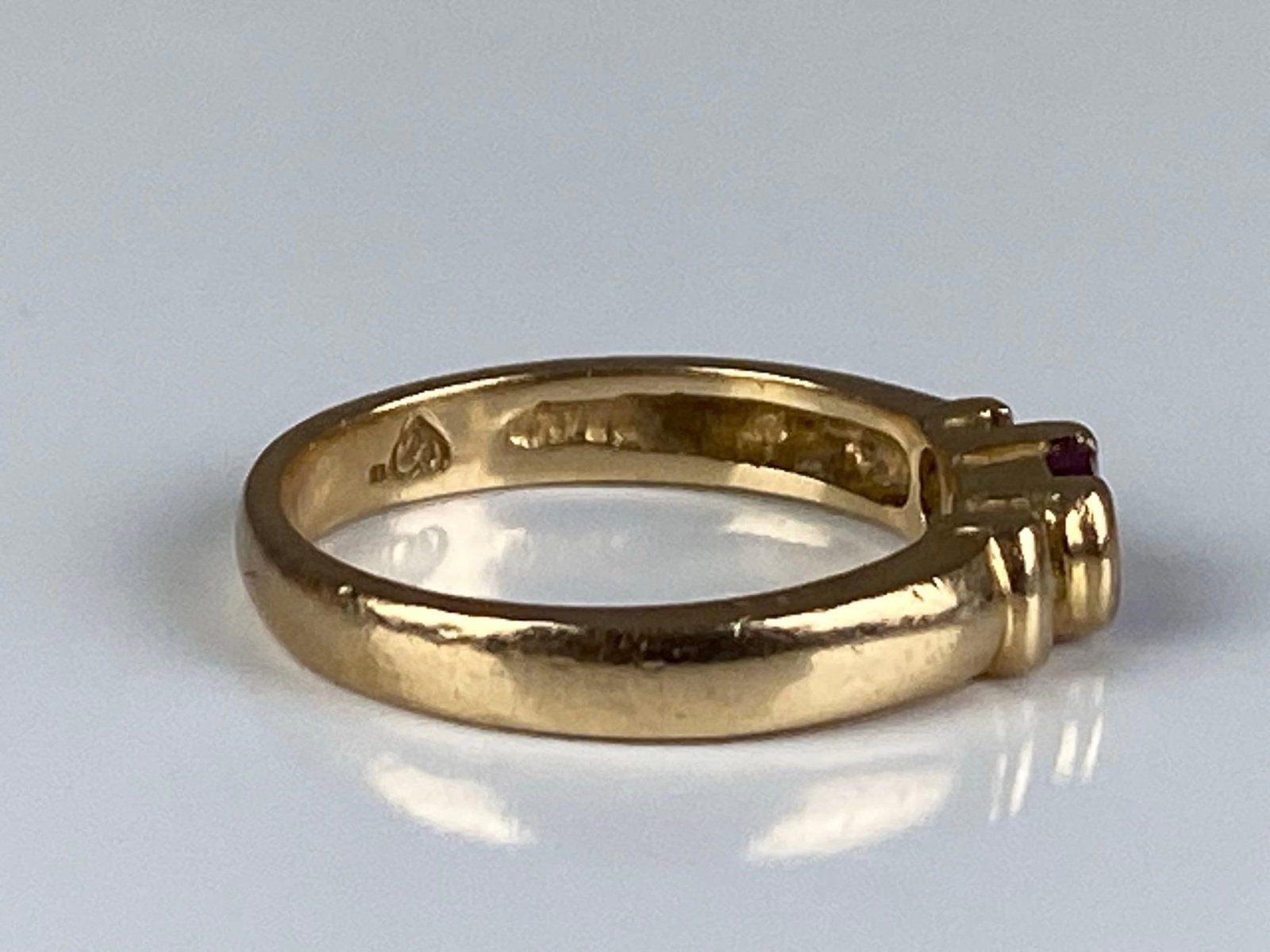 Signed 14K Yellow Gold Ruby Diamond Ring - 4