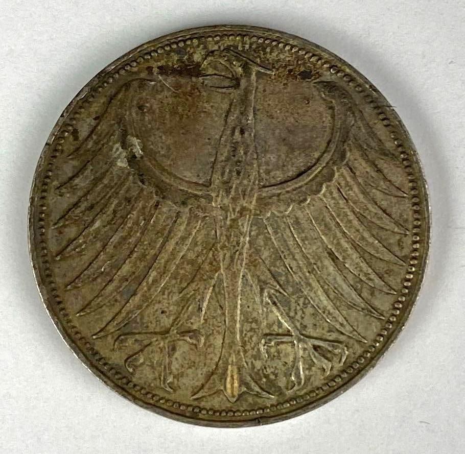 1960 Republic of Germany 5 Deutsche Mark Silver Coin: 1960 Republic of Germany 5 Deutsche Mark Silver Coin