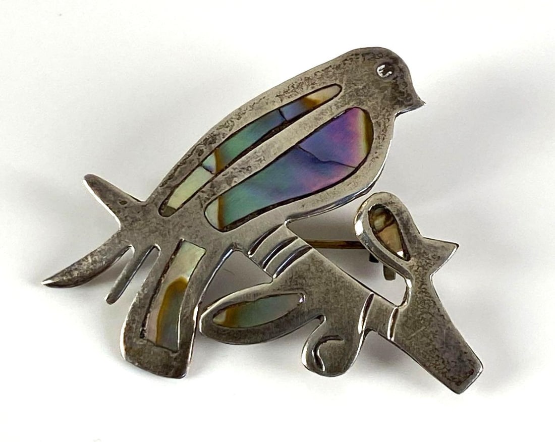 Signed CBL Sterling Silver Abalone Bird On Branch Pin (1 of 2)