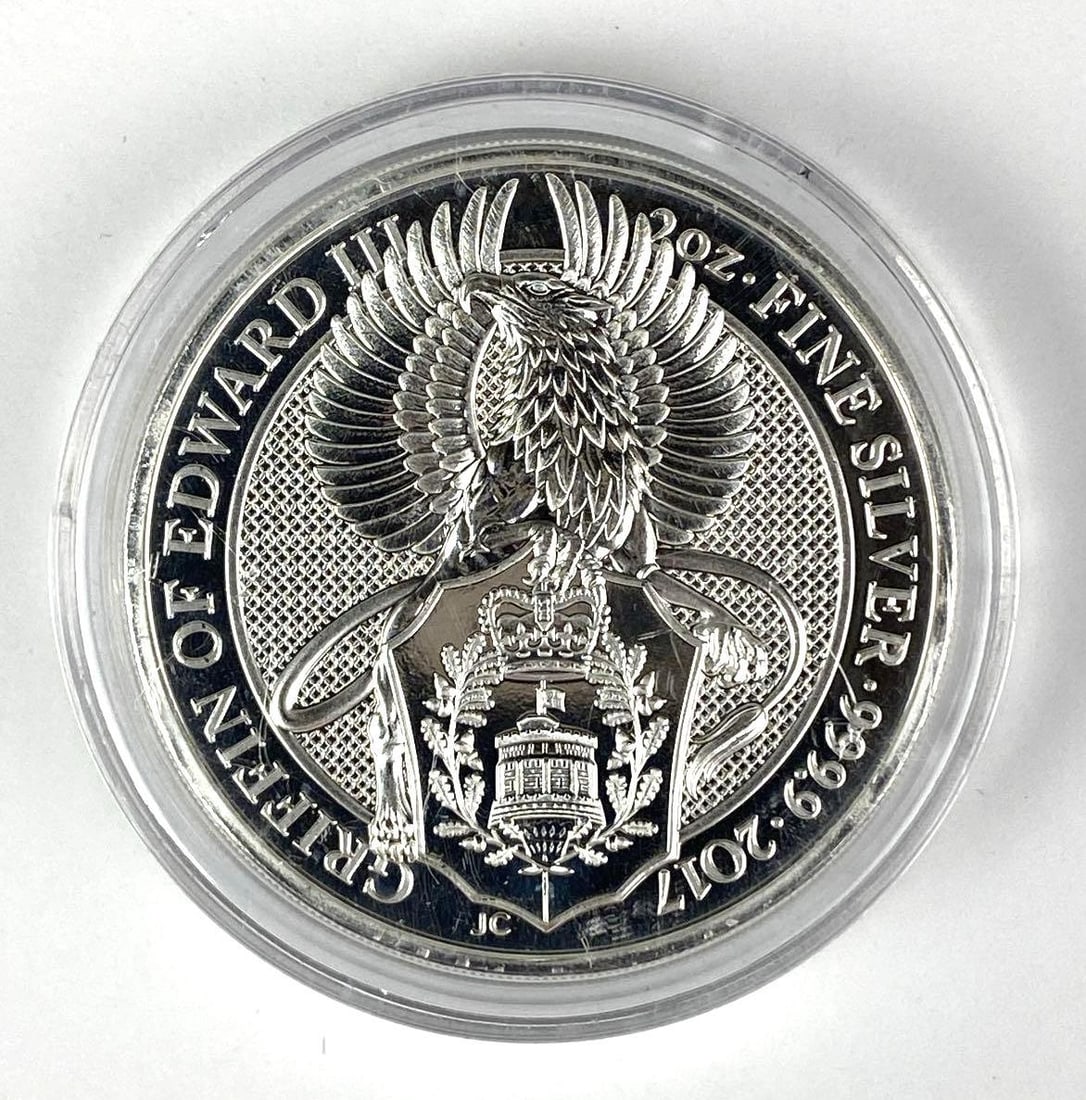 2017 Great Britain 5 Pound Griffin of Edward 2 oz .999 Fine Silver Coin (1 of 2)
