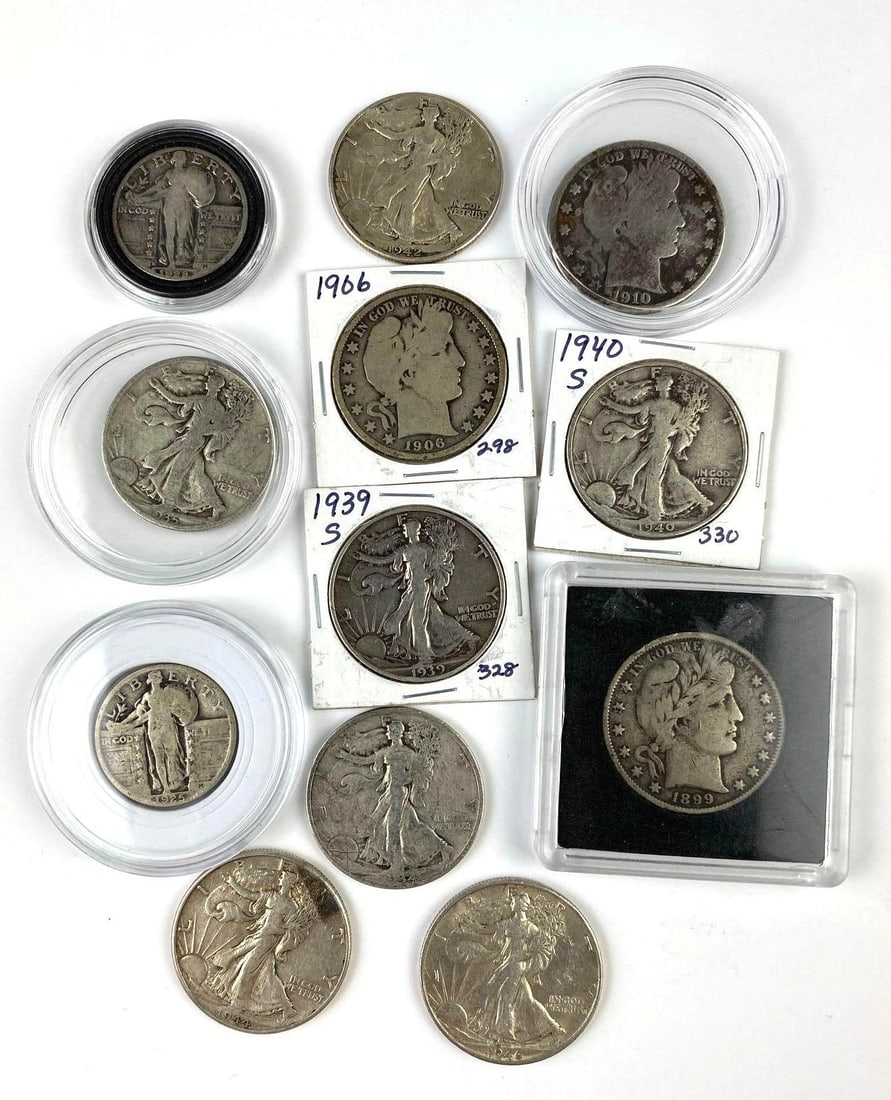 Group of 12 US Silver Half Dollars and More: Group of 12 US Silver Half Dollars and More