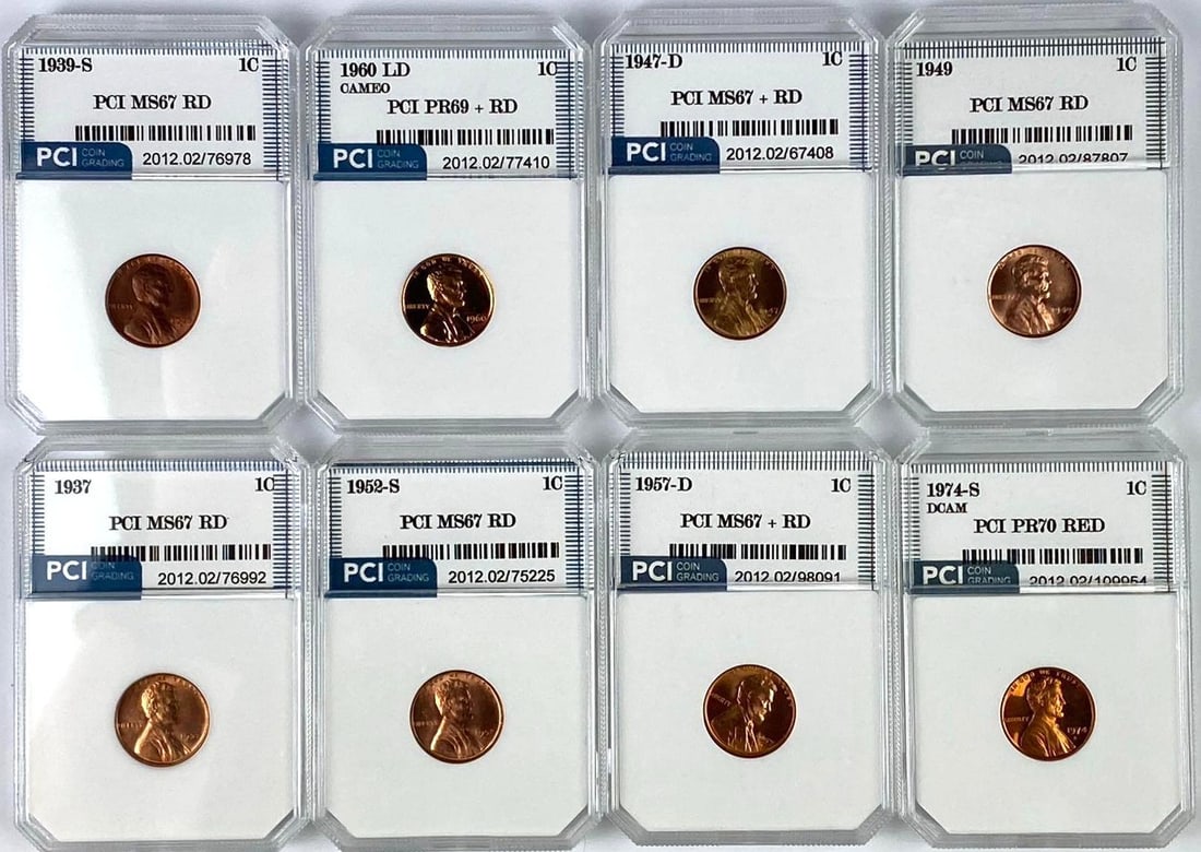 Group of 8 US Lincoln Pennies PCI Graded: Group of 8 US Lincoln Pennies PCI Graded