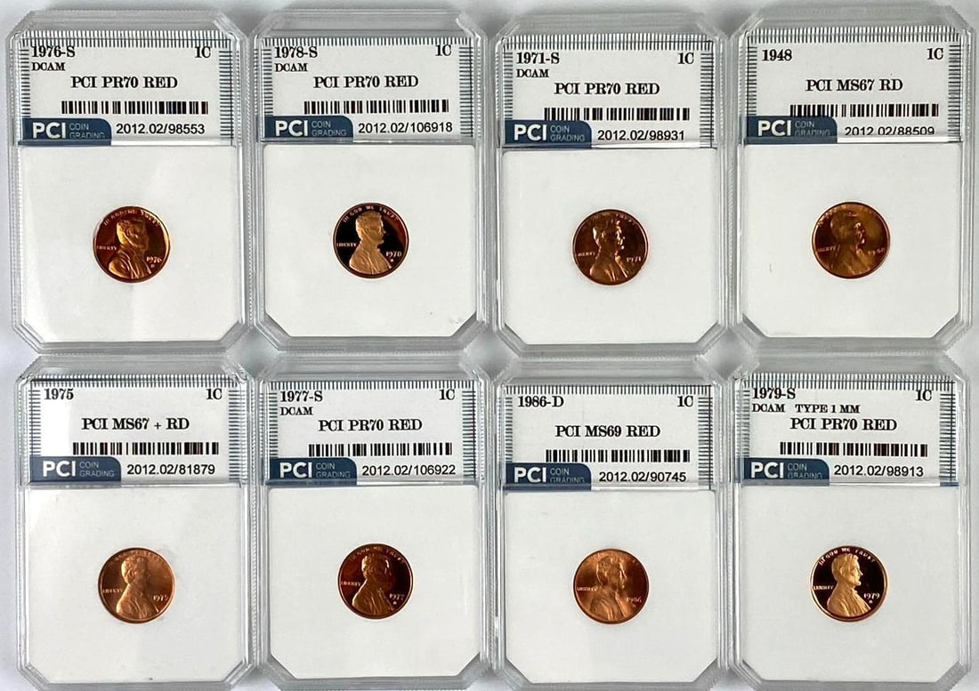Group of 8 US Lincoln Pennies PCI Graded (1 of 2)