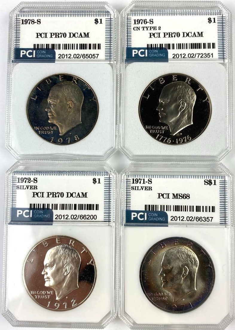 Group of 4 S US Eisenhower Clad And Silver Dollars PCI Graded (1 of 2)
