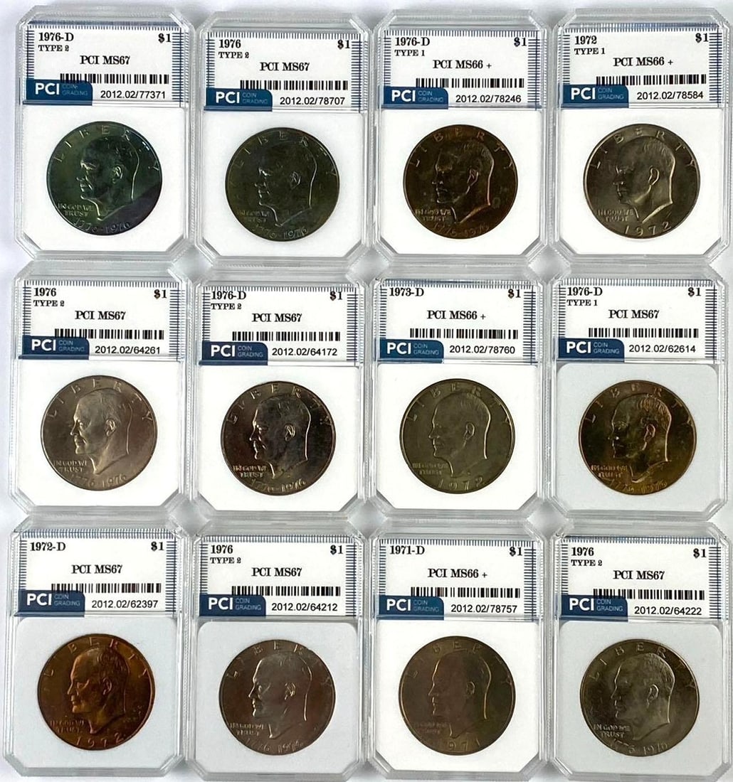 Group of 12 US Eisenhower Clad Dollars PCI Graded (1 of 2)