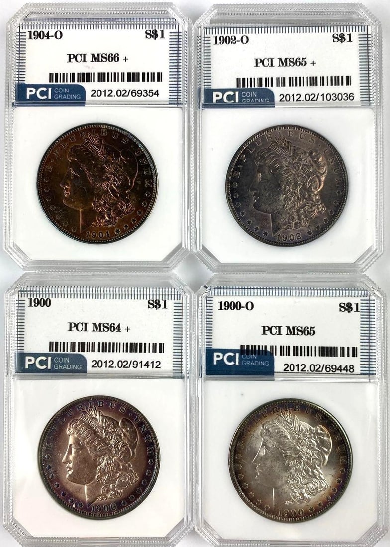 Group of 4 US Morgan Silver Dollars PCI Graded: Group of 4 US Morgan Silver Dollars PCI Graded