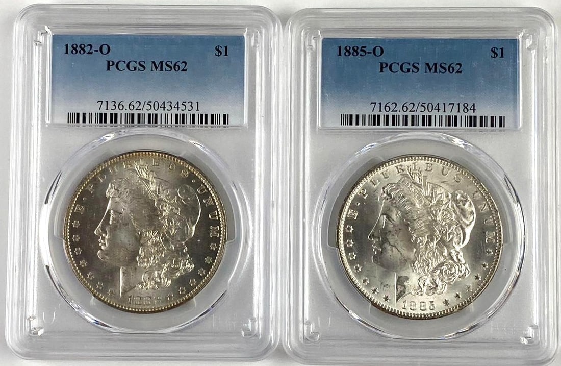 Group of 2 US Morgan Silver Dollar PCGS MS62: Group of 2 US Morgan Silver Dollar PCGS MS62