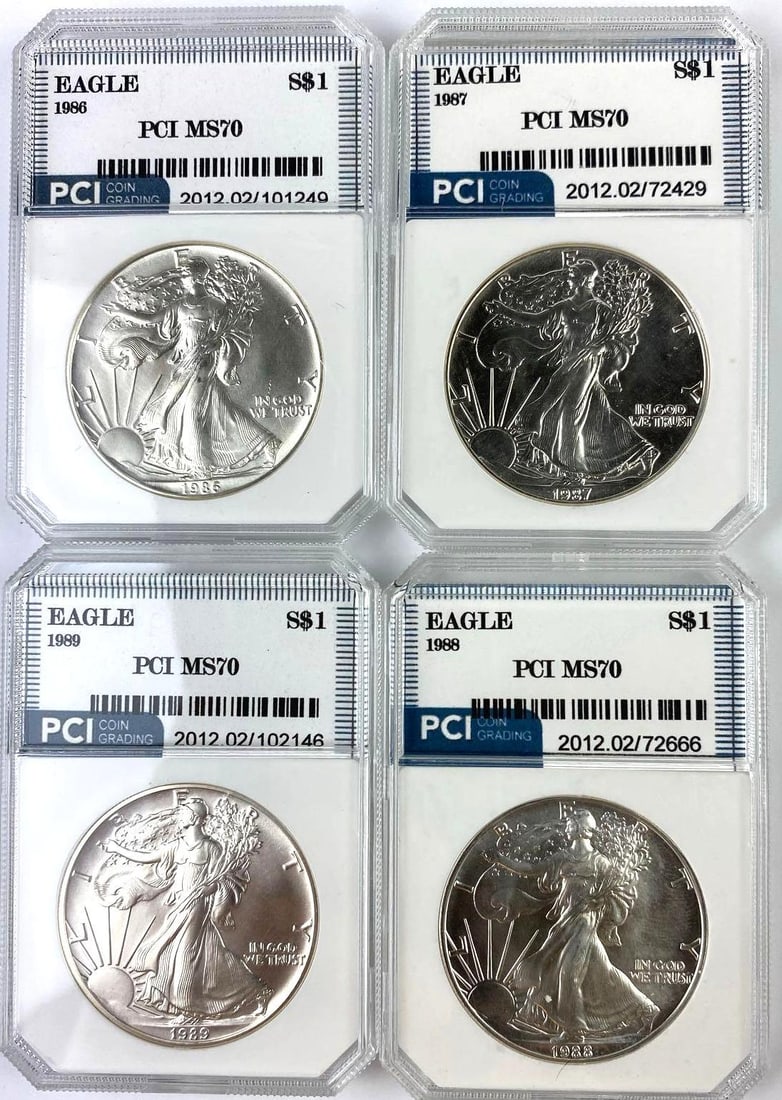 Group of 4 US 1 Oz American Silver Eagle PCI MS70 (1 of 2)