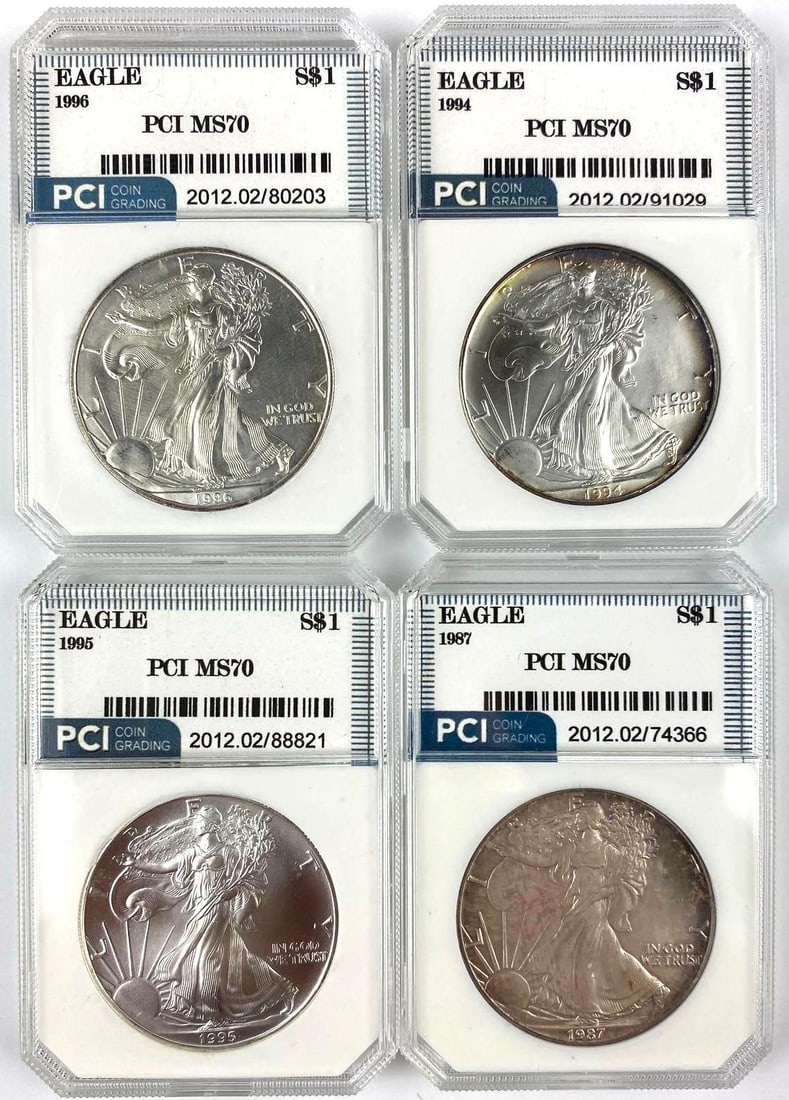 Group of 4 US 1 Oz American Silver Eagle PCI MS70 (1 of 2)