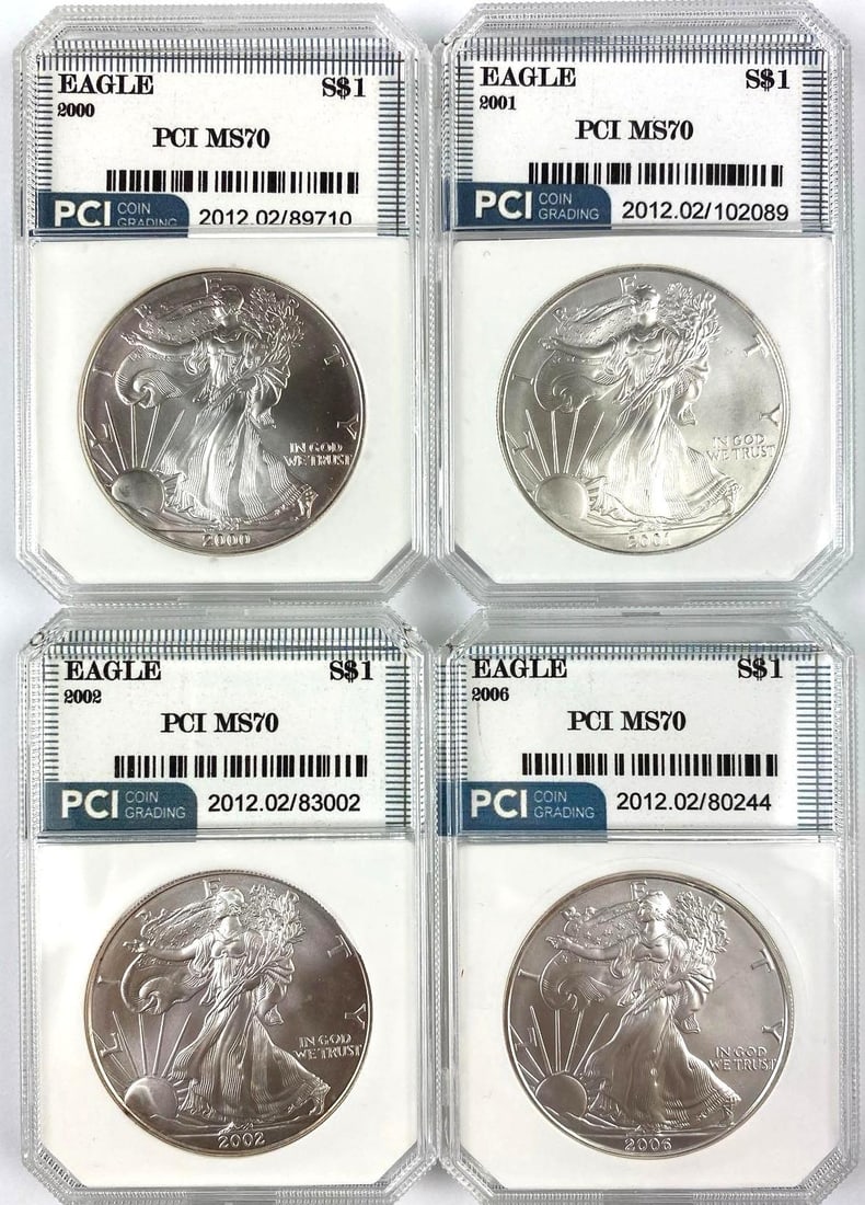 Group of 4 US 1 Oz American Silver Eagle PCI MS70 (1 of 2)