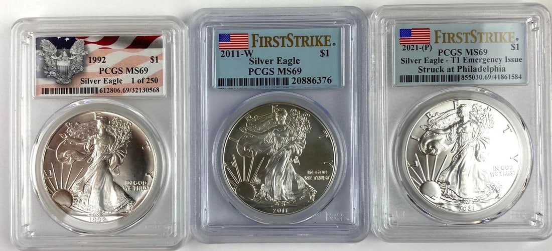 Group of 4 US 1 Oz American Silver Eagle PCGS MS69 (1 of 2)