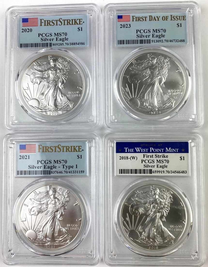 Group of 4 US 1 Oz American Silver Eagle PCGS MS70 (1 of 2)