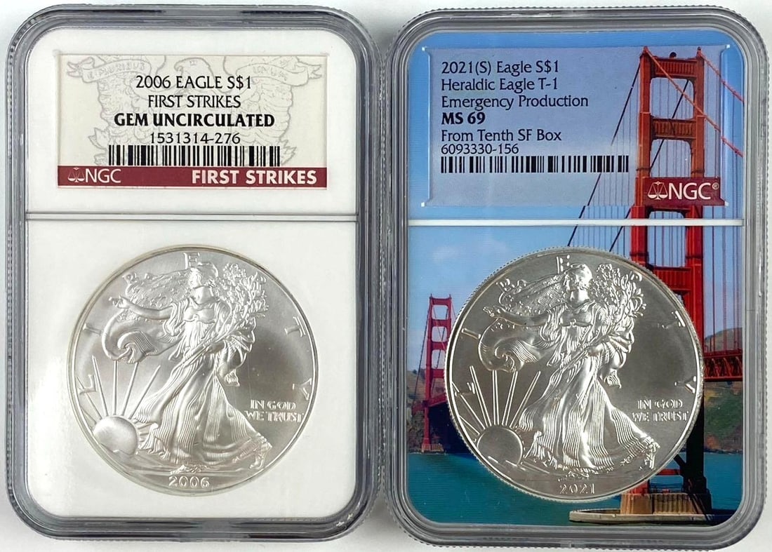 Group of 2 US 1 Oz American Silver Eagle NGC Graded: Group of 2 US 1 Oz American Silver Eagle NGC Graded