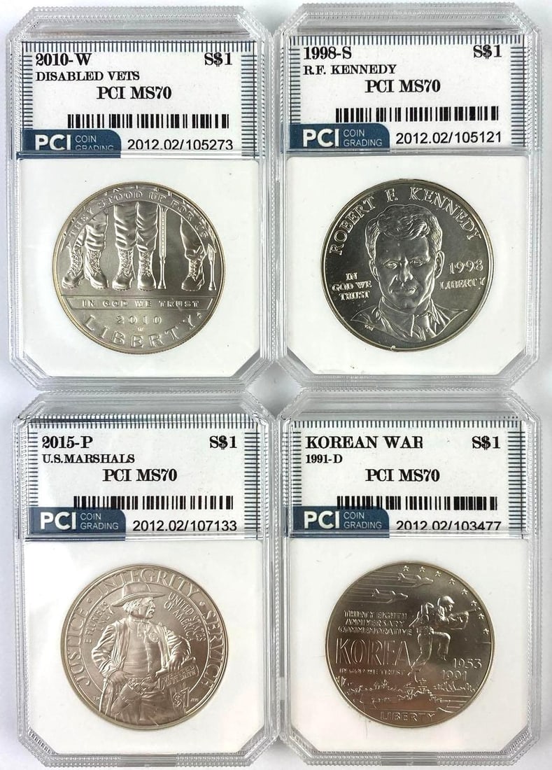 Group of 4 Commemorative US Silver Dollars PCI Graded (1 of 2)
