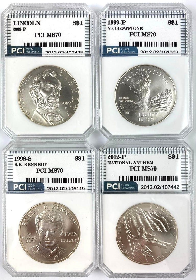 Group of 4 Commemorative US Silver Dollars PCI Graded (1 of 2)